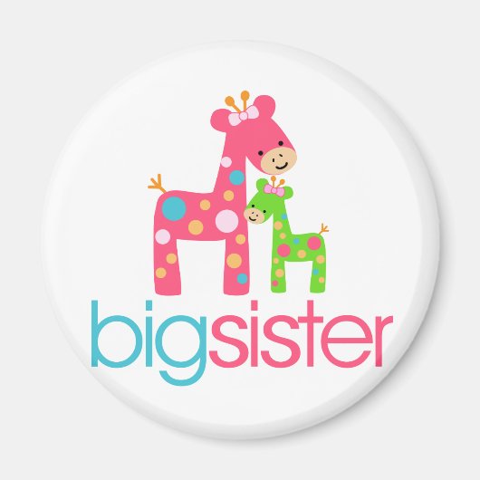 Funky Giraffe Big Sister Tshirt Magneet (Voorkant)