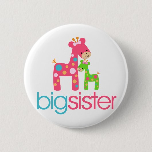 Funky Giraffe Big Sister Tshirt Ronde Button 5,7 Cm (Voorkant)