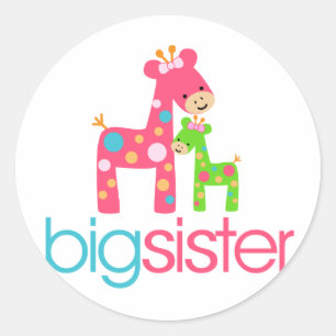 Funky Giraffe Big Sister Tshirt Ronde Sticker