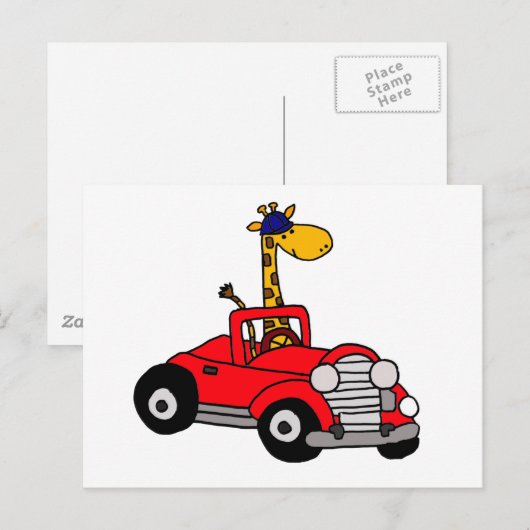 Funky Giraffe Driving Red Convertible Briefkaart (Voorkant / Achterkant)