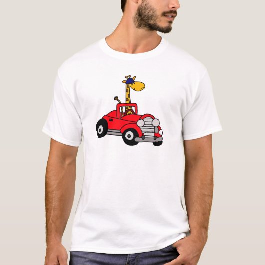 Funky Giraffe Driving Red Convertible T-shirt (Voorkant)
