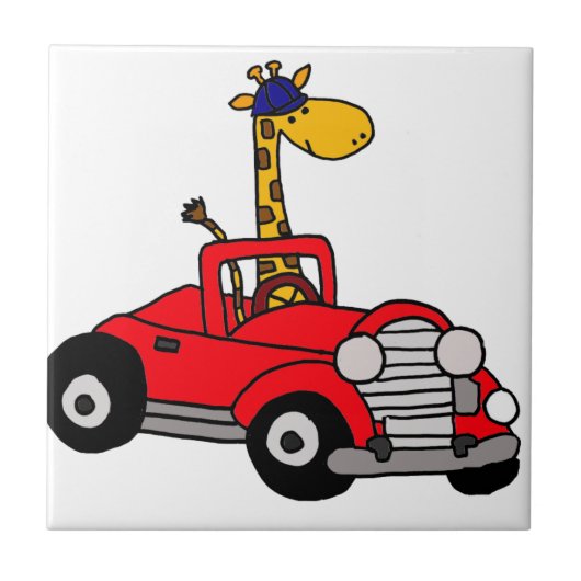 Funky Giraffe Driving Red Convertible Tegeltje (Voorkant)