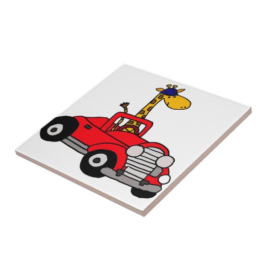 Funky Giraffe Driving Red Convertible Tegeltje (Zijkant)