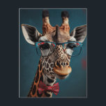 Funky Giraffe Hipster Funny Animal Portretten Briefkaart<br><div class="desc">Funky Giraffe Hipster met Glasses and Bow Stropdas - Funny Animal Portraits</div>