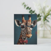 Funky Giraffe Hipster Funny Animal Portretten Briefkaart (Staand voorkant)