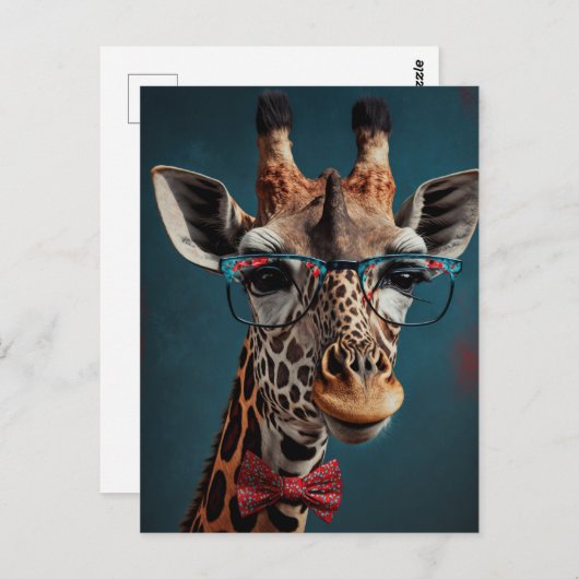 Funky Giraffe Hipster Funny Animal Portretten Briefkaart (Voorkant / Achterkant)