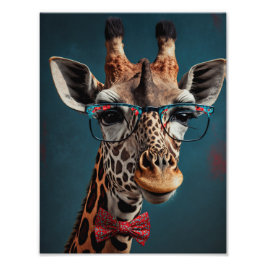Funky Giraffe Hipster Funny Animal Portretten Foto Afdruk