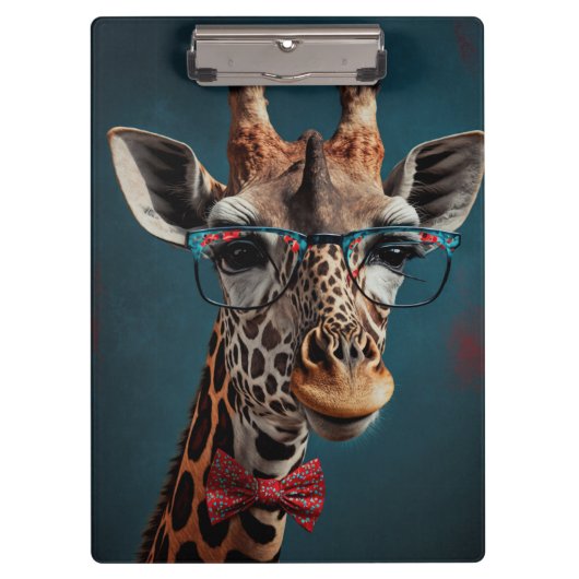 Funky Giraffe Hipster Funny Animal Portretten Klembord (Voorkant)