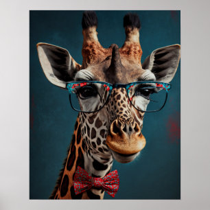 Funky Giraffe Hipster Funny Animal Portretten Poster