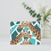 Funky Giraffe print Blauwgroen blauw dierenpatroon Briefkaart (Staand voorkant)