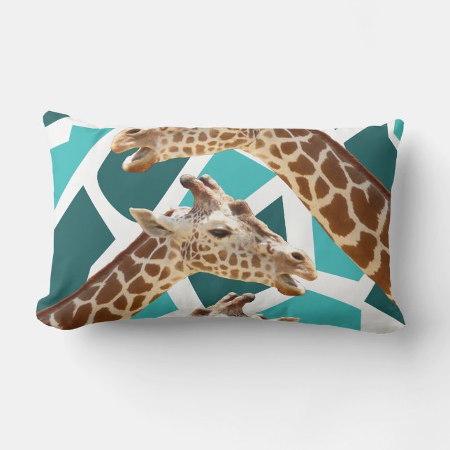Funky Giraffe print Blauwgroen blauw dierenpatroon Kussen (Voorkant)