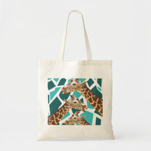 Funky Giraffe print Blauwgroen blauw dierenpatroon Tote Bag