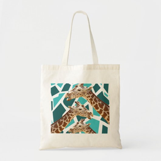 Funky Giraffe print Blauwgroen blauw dierenpatroon Tote Bag (Voorkant)