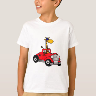 Funky giraffe rijdt in rode cabriolet t-shirt