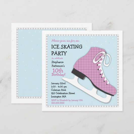 Funky Girl Ice Skating Birthday Party Invitation Kaart (Voorkant / Achterkant)