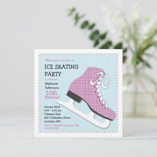 Funky Girl Ice Skating Birthday Party Invitation Kaart (Staand voorkant)