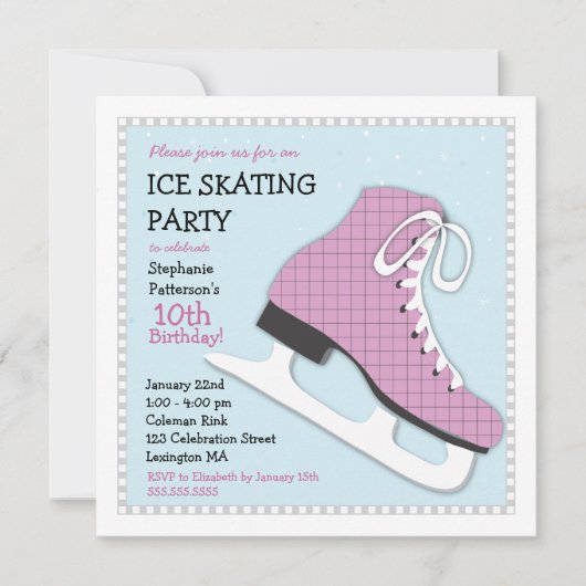 Funky Girl Ice Skating Birthday Party Invitation Kaart (Voorkant)