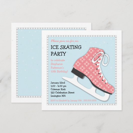 Funky Girl Ice Skating Birthday Party Kaart (Voorkant / Achterkant)