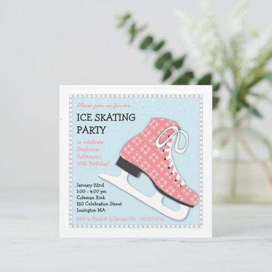 Funky Girl Ice Skating Birthday Party Kaart (Staand voorkant)