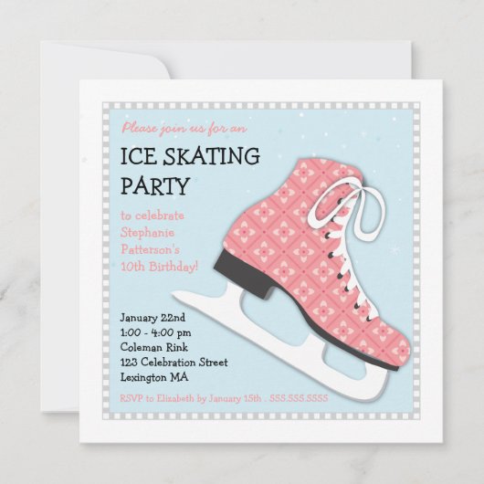 Funky Girl Ice Skating Birthday Party Kaart (Voorkant)