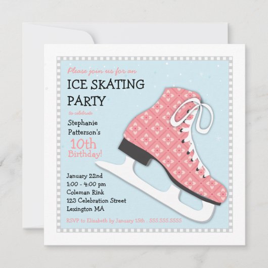 Funky Girl Ice Skating Birthday Party Kaart (Voorkant)