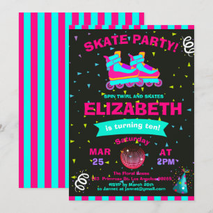 Funky Girl Roller Schaats Chalkboard Birthday Part Kaart