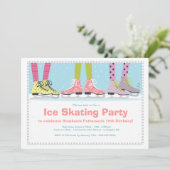 Funky Girls Ice Skating Birthday Party Kaart (Staand voorkant)