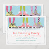 Funky Girls Ice Skating Birthday Party Kaart (Voorkant / Achterkant)