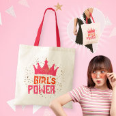 Funky Girls Power Crown Gold Stars Roze Rood Tote Bag