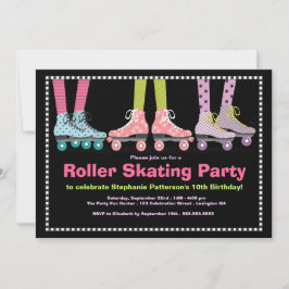 Funky Girls Roller Skating Birthday Party Kaart