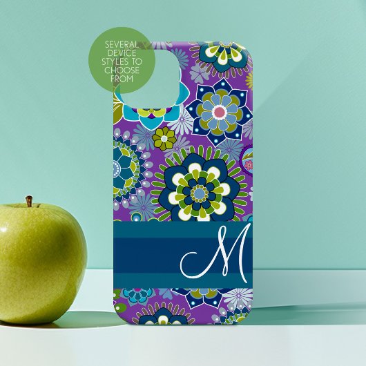 Funky Girly Floral Pattern met monogram Case-Mate iPhone Case