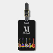 Funky gitaar patroon op zwart monogram bagagelabel (Voorkant verticaal)