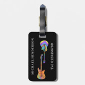 Funky gitaar patroon op zwart monogram bagagelabel (Achterkant verticaal)