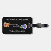 Funky gitaar patroon op zwart monogram bagagelabel (Achterkant horizontaal)