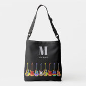 Funky gitaar patroon op zwart monogram crossbody tas (Achterkant)
