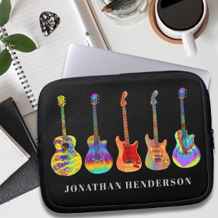 Funky gitaar patroon op zwart voeg naam toe laptop sleeve