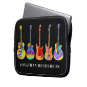 Funky gitaar patroon op zwart voeg naam toe laptop sleeve (Voorkant Links)
