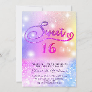 Funky Glam girly Colorful glitter script Kaart