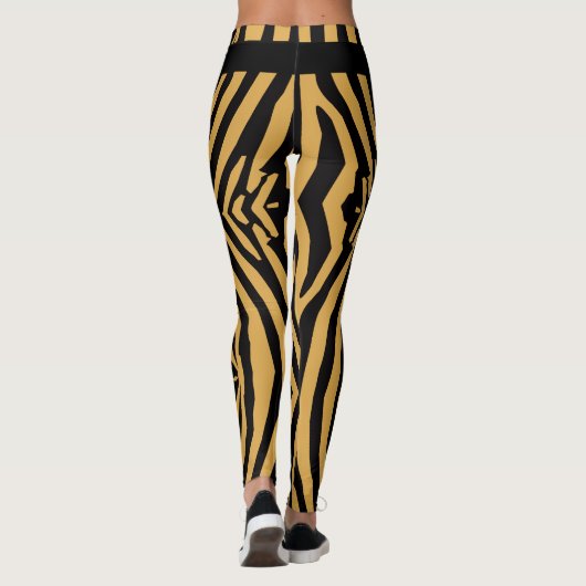 FUNKY GOLD & BLACK ANIMAL PRINT STREEPPATROON LEGGINGS (Achterkant)