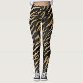 Funky Gold en Black Trendy Tiger Stripes Print Leggings (Voorkant)