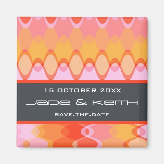 Funky Golven | 03 * Roze Geeloranje | sparen Datum Magneet (Voorkant)