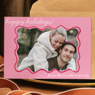 Funky golvende hand getekende grillige grens foto feestdagenkaart