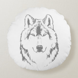 Funky Gray Wolf Face Head Sketch Rond Kussen