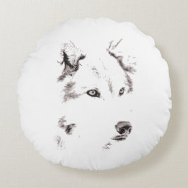 Funky Gray Wolf Face Head Sketch Rond Kussen