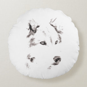 Funky Gray Wolf Face Head Sketch Rond Kussen