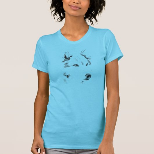 Funky Gray Wolf Face Head Sketch T-shirt (Voorkant)