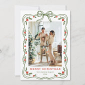 Funky Green Christmas Bow Ribbon 3 Photo Feestdagenkaart (Voorkant)