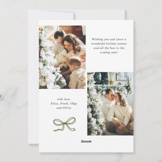 Funky Green Christmas Bow Ribbon 3 Photo Feestdagenkaart (Achterkant)