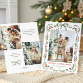 Funky Green Christmas Bow Ribbon 3 Photo Feestdagenkaart