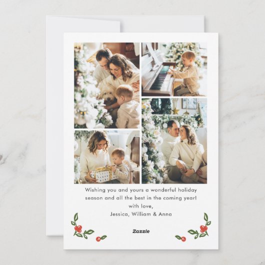 Funky Green Christmas Bow Ribbon 5 Photo Feestdagenkaart (Achterkant)